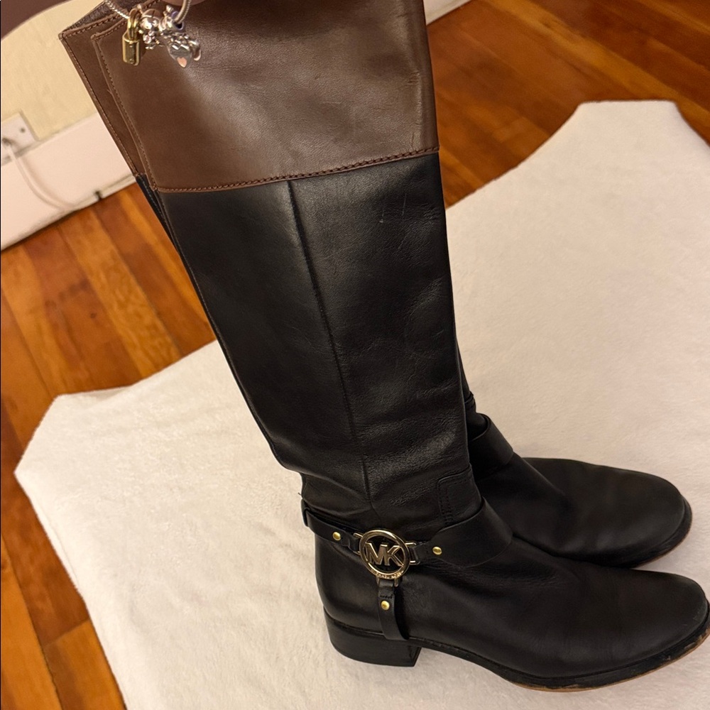 Michael Kors Black and Brown Leather Riding Boots